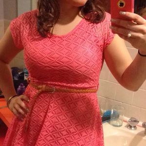 Coral pink cap sleeve belted dress- juniors medium